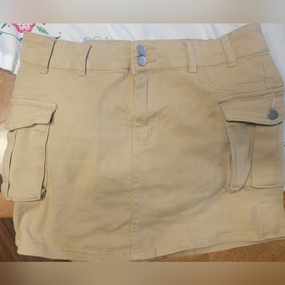 Tan Mini Skirt with Pockets